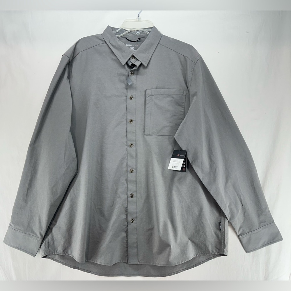 Swiss Tech Shirt Big Gray Button Down Snap Closure Pocket Mens Size 2XL‎